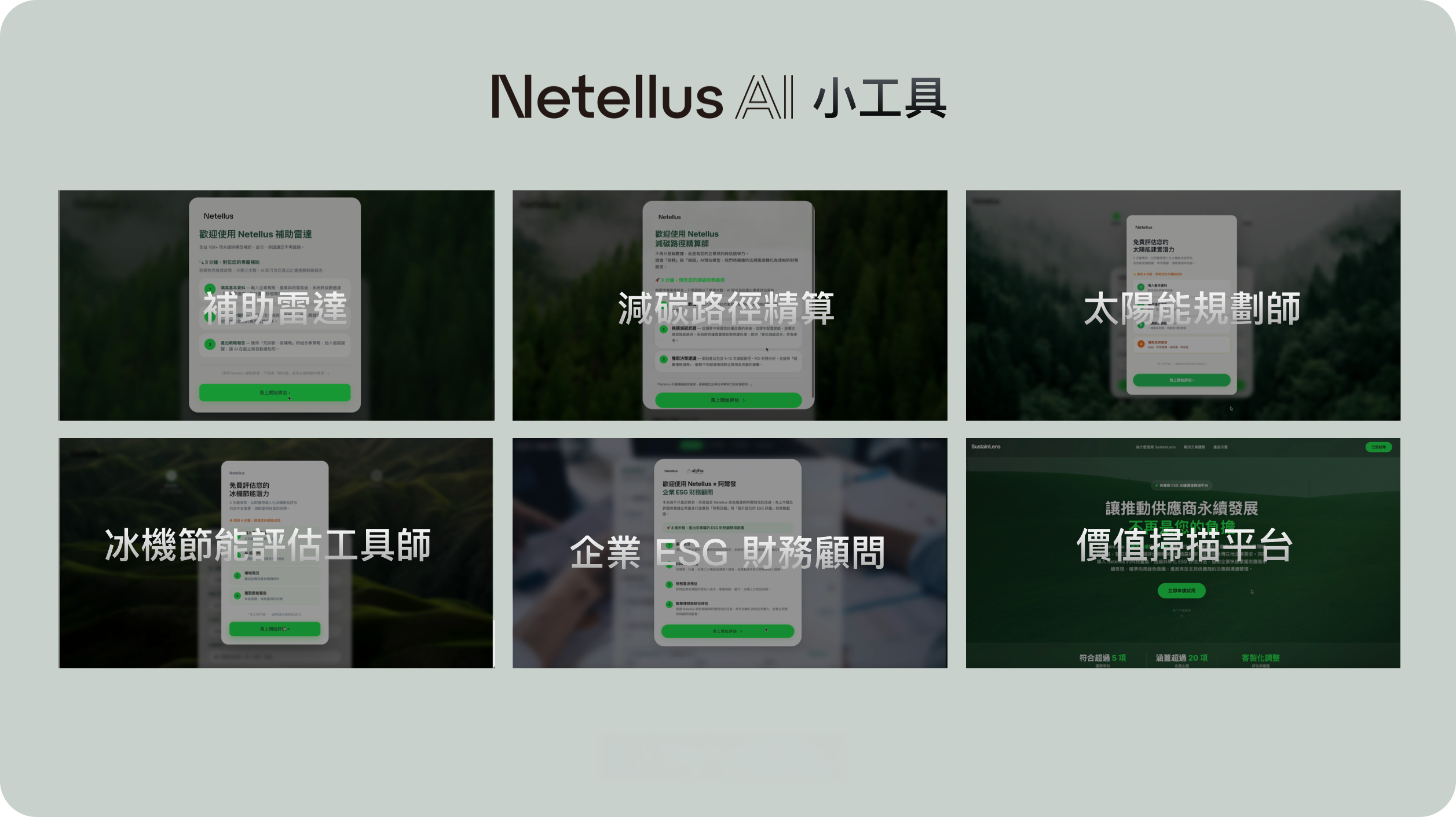 Netellus AI 永續工具箱六大模組